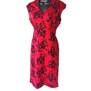 Deep Red Flocked Bodycon Dress Size Medium Pin Up Rockabilly  Vintage Inspired